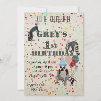 Lemurs Fun Abstract Birthday Invitation