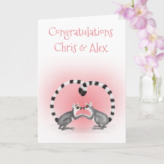 Lemurs in love engagement/wedding card (Orchid)