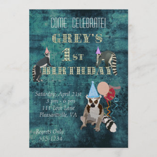 Lemurs Navy Birthday Invitation