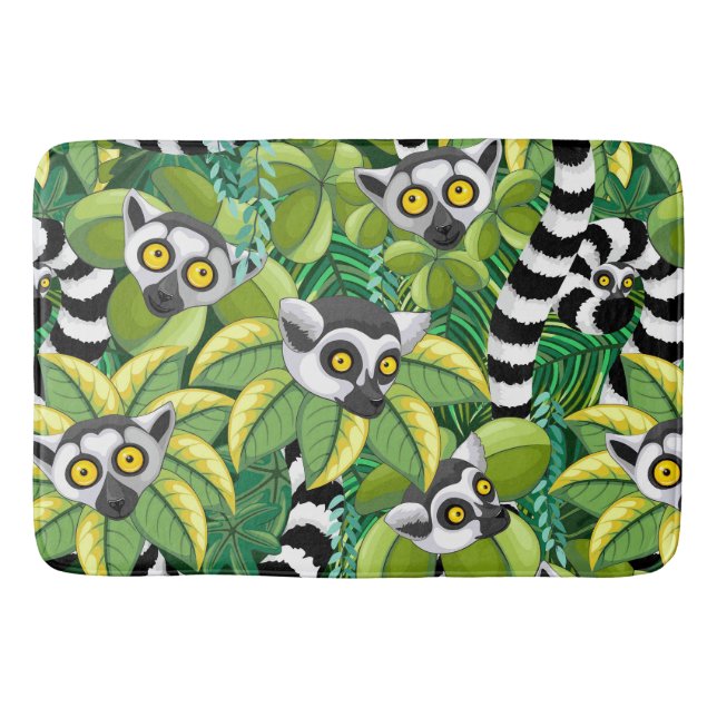 Lemurs of Madagascar in Exotic Jungle Bath Mat (Front)