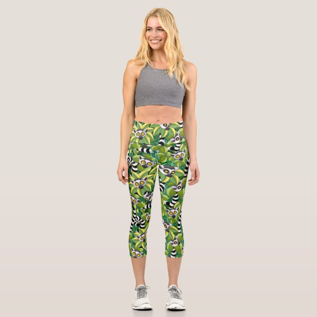 Lemurs of Madagascar in Exotic Jungle Capri Leggings (Front)