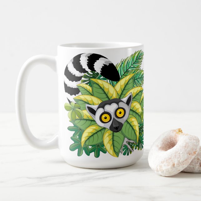 Lemurs of Madagascar in Exotic Jungle Coffee Mug (With Donut)