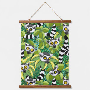 Lemurs of Madagascar in Exotic Jungle Hanging Tapestry