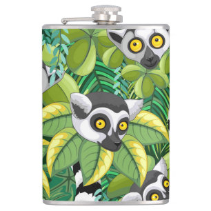 Lemurs of Madagascar in Exotic Jungle Hip Flask