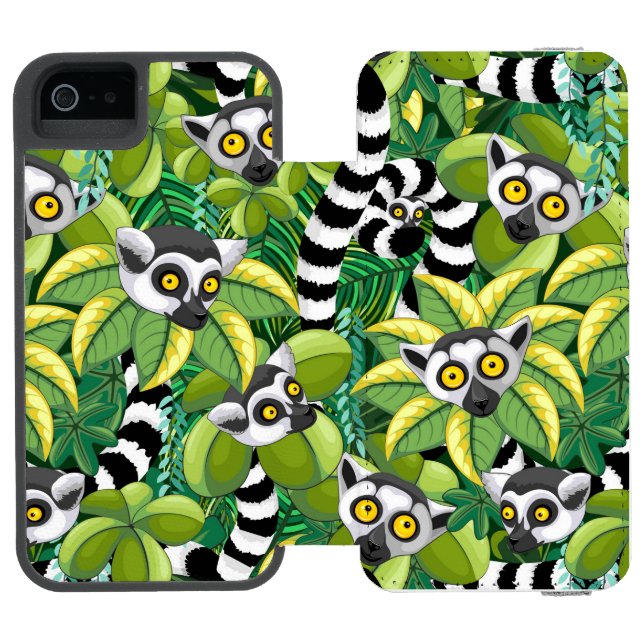 Lemurs of Madagascar in Exotic Jungle Incipio iPhone Wallet Case (Folio Open)