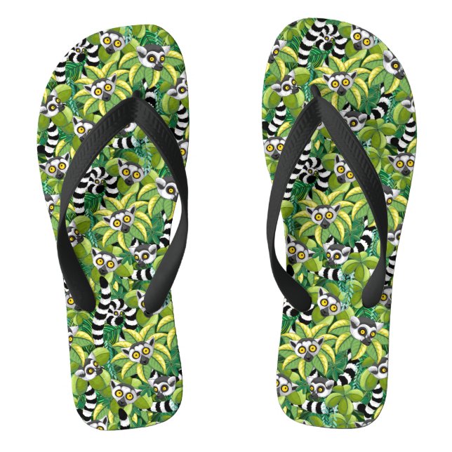 Lemurs of Madagascar in Exotic Jungle Jandals (Footbed)