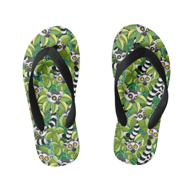 Lemurs of Madagascar in Exotic Jungle Kid's Jandals (Footbed)