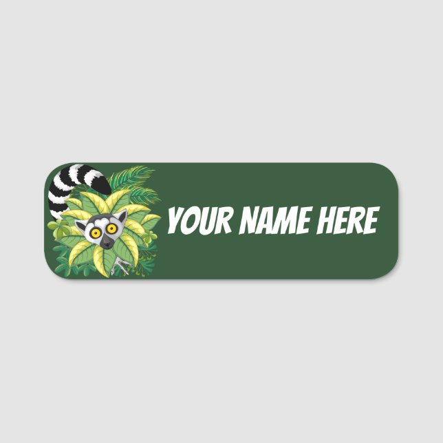 Lemurs of Madagascar in Exotic Jungle Name Tag (Front)
