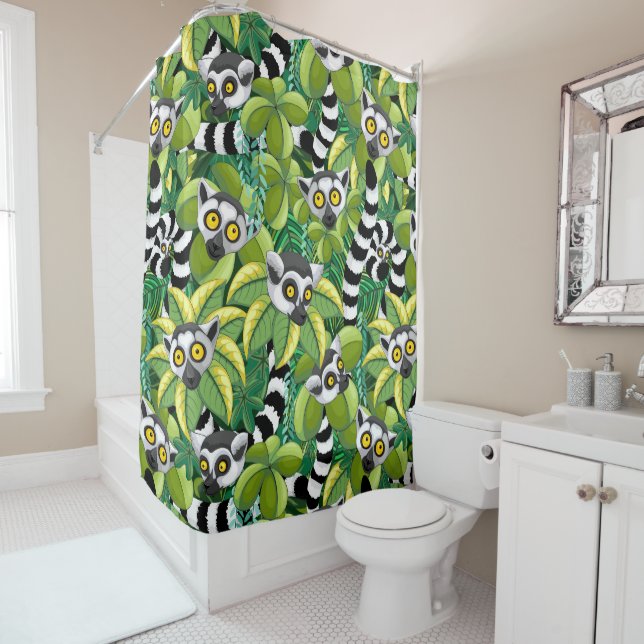 Lemurs of Madagascar in Exotic Jungle Shower Curtain (In Situ)