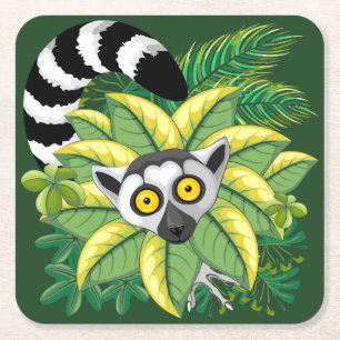 Lemurs of Madagascar in Exotic Jungle Square Paper Coaster