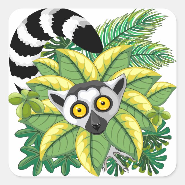 Lemurs of Madagascar in Exotic Jungle Square Sticker (Front)