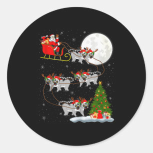 Lemurs Santa Sleigh Flying Funny Magical Christmas Classic Round Sticker
