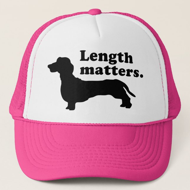 "Length Matters." (Dachshund) Trucker Hat (Front)