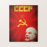 lenin russia soviet communist propaganda vintage f jigsaw puzzle<br><div class="desc">lenin russia soviet communist propaganda vintage flag political red cccp</div>