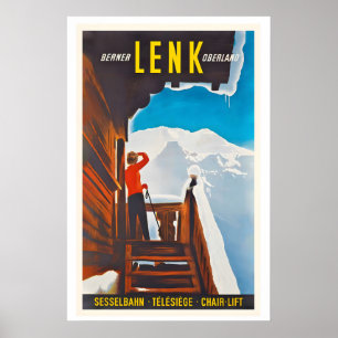 Lenk Oberland Bernese Switzerland Vintage Ski Poster