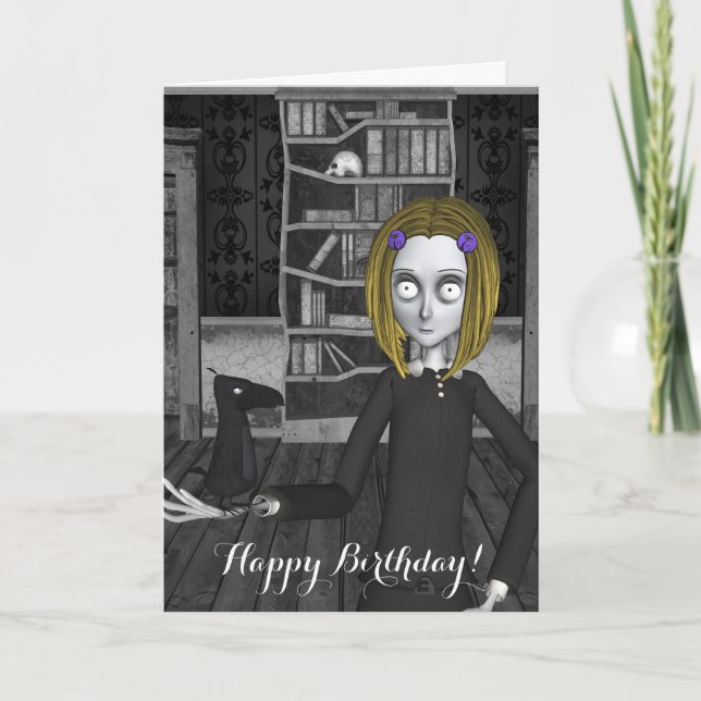 Lenore And The Raven Nevermore Birthday Card (Front)