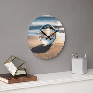 Lens Ball With Ocean Beach Reflection Large Clock