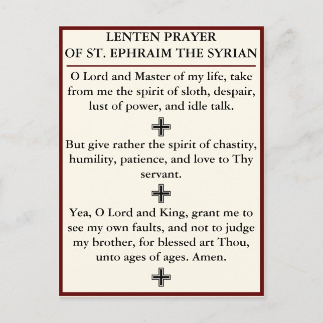 Lenten Prayer of St. Ephraim the Syrian - card (Front)