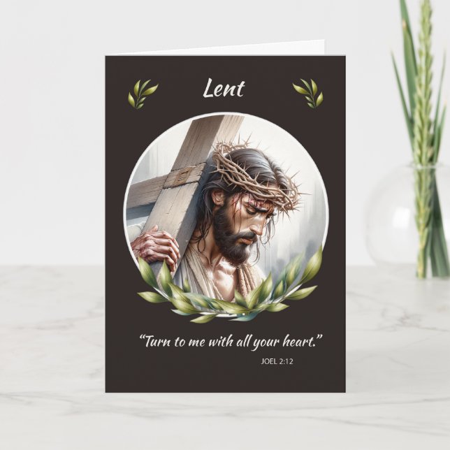Lenten Renewal Jesus With Crown of Thorns Cross Card (Front)