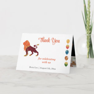 Leo 1st Birthday Gold & Photo Thank You Card
