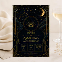 Leo 40th Birthday Invitation | Art Deco Zodiac