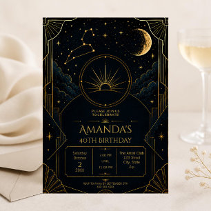 Leo 40th Birthday Invitation   Art Deco Zodiac