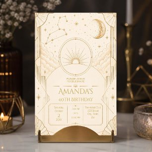 Leo 40th Birthday Invitation Gold Champagne Star