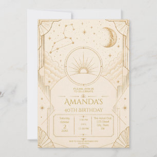 Leo 40th Birthday Invitation Gold Champagne Star