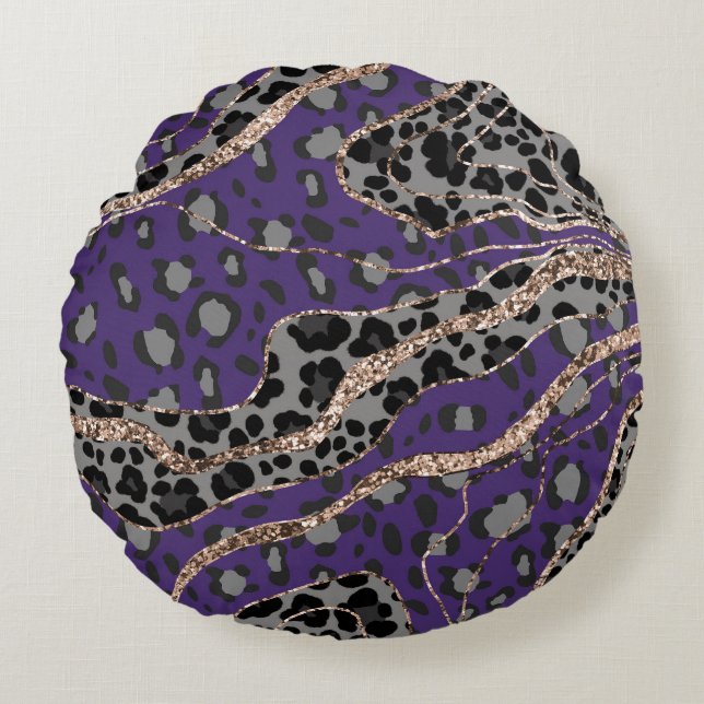 Leo Animal Print Glitter Glam 2 Round Cushion (Front)