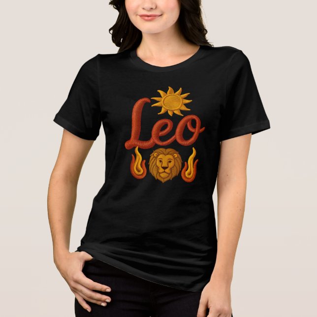 Leo astrology birth sign zodiac sun lion head fire Tri-Blend shirt (Front)