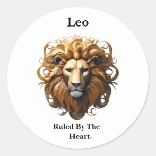 Leo Birth Sign, Lion, Ruled By The Heart, Classic Round Sticker