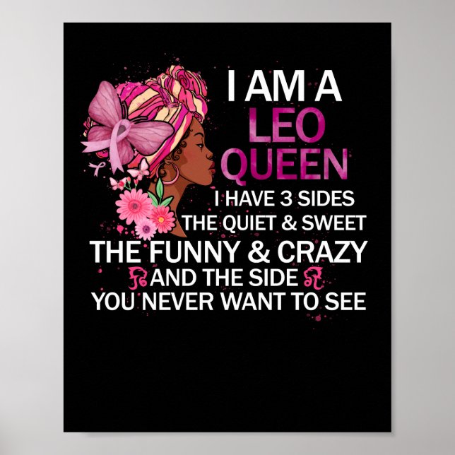 Leo Black Queen I have 3 Sides April Girl Birthday Poster (Front)