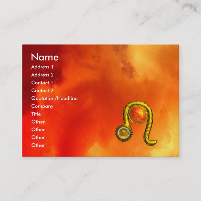 LEO , bright  vibrant  topaz red yellow clouds Business Card (Front)