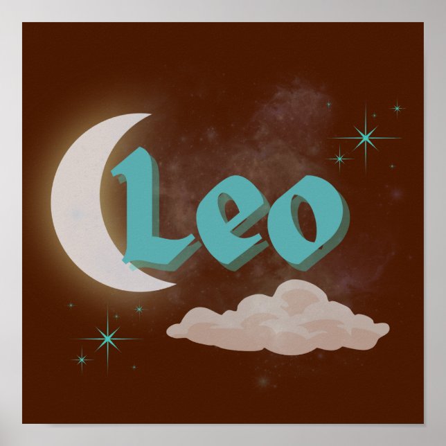 Leo Celestial Moon Cloud Stars Astrology Art Poster (Front)