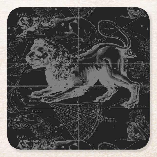 Leo Constellation Hevelius 1690 July23 - August 22 Square Paper Coaster (Front)