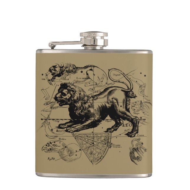 Leo Constellation Hevelius 1690 July 23  August 22 Hip Flask (Front)