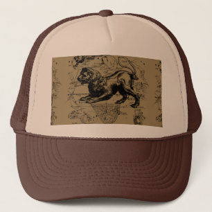 Leo Constellation Map Hevelius 1690 on Taupe Trucker Hat