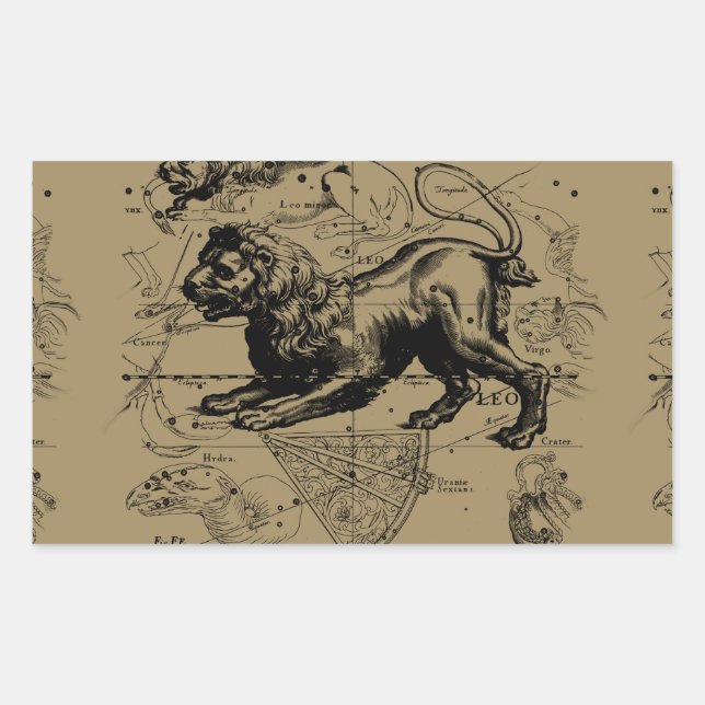 Leo Constellation Map Hevelius circa 1690 Rectangular Sticker (Front)