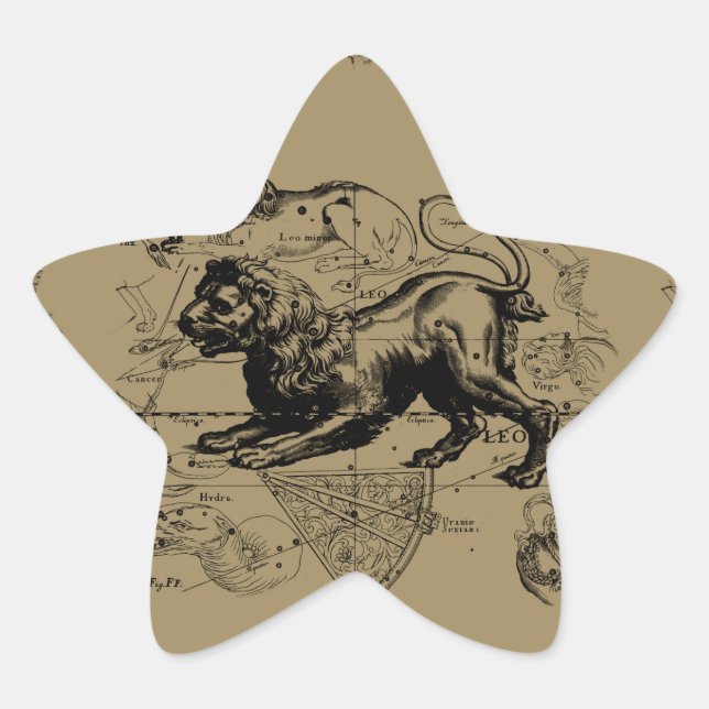 Leo Constellation Map Hevelius circa 1690 Star Sticker (Front)