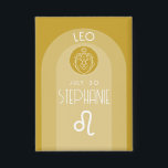 Leo Custom Birthday Zodiac - Modern Design<br><div class="desc">Personalise this button with a birthdate and name. A design with the zodiac sign - Leo. Personalise this set of cards with a birthdate and name. A custom birthday design with the zodiac sign - Leo. A warm gold colour - associated with Leo is the main design behind all of...</div>