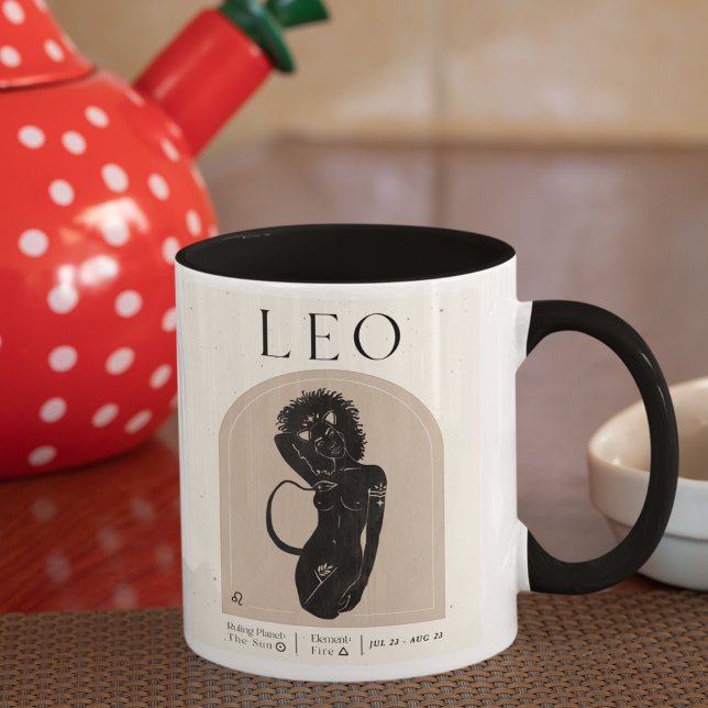 Leo Feminine Zodiac Design Brown Black 15 OZ Mug (Creator Uploaded)