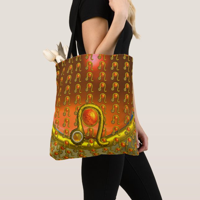 LEO GOLD ZODIAC BIRTHDAY JEWEL Orange Yellow Grey Tote Bag (Close Up)