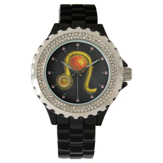 LEO GOLD ZODIAC BIRTHDAY JEWEL,Yellow,Black Watch (Front)