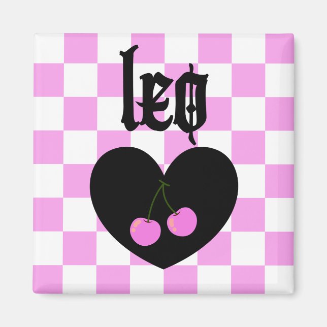 Leo Gothic Aesthetic Chequered Cherries Design Magnet (Front)
