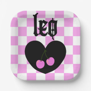 Leo Gothic Aesthetic Chequered Cherry Art Paper Plate