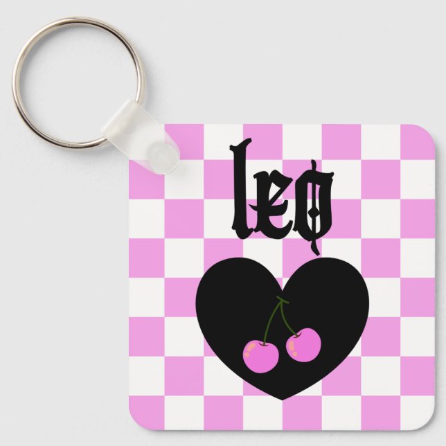 Leo Gothic Aesthetic Chequered Cherry Design Key Ring (Front)