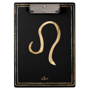 Leo hammered gold stylised astrology symbol clipboard