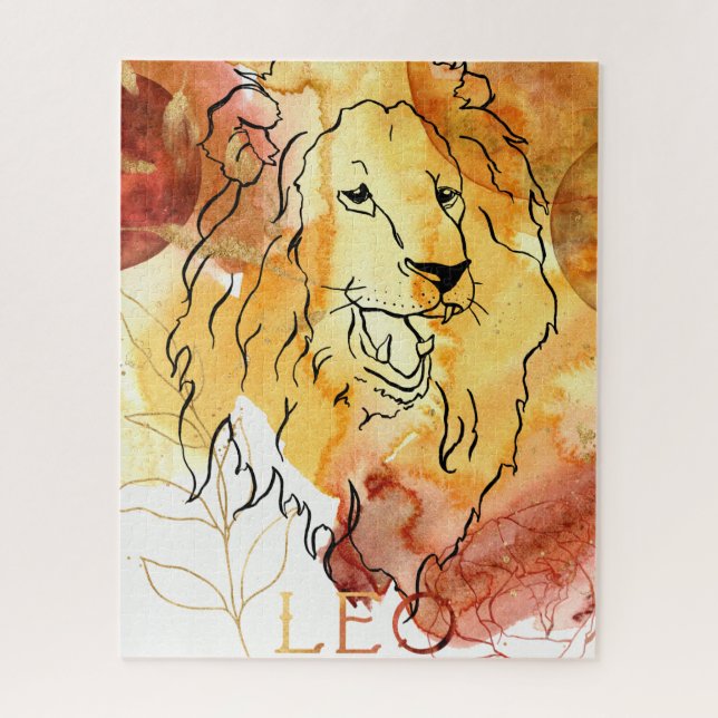 Leo Lion birthday zodiac gold black watercolor Jigsaw Puzzle (Vertical)