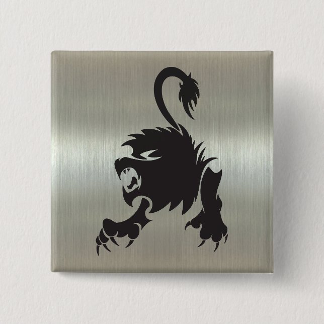Leo Lion Silhouette on Metallic Effect 15 Cm Square Badge (Front)