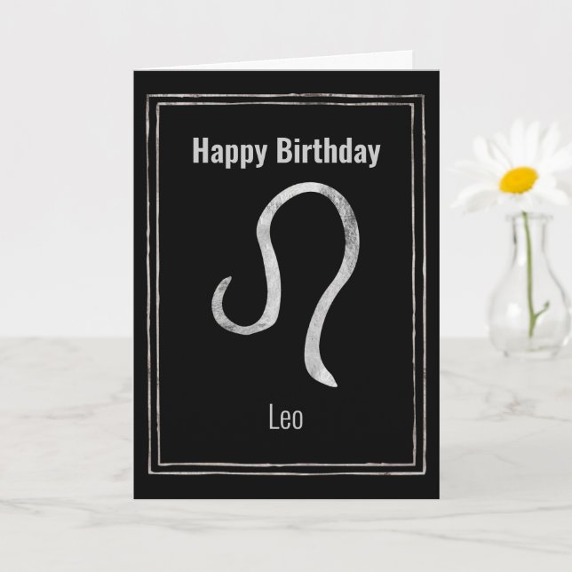 Leo Lion silver astrology zodiac Happy Birthday Ca Card (Small Plant)